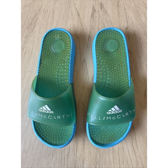 VTG Adidas Adissage Stella McCartney Slides Women's 5, Turquoise Blue Green RARE - Picture 2 of 6
